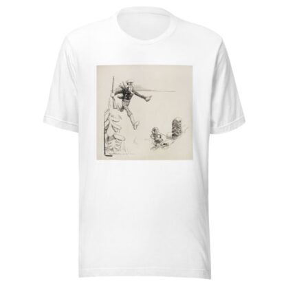 Uncle Sam runs to stop a small man, representing Canada, who is moving the 1825 Alaska Boundary Monument. by William Henry Walker T-Shirt