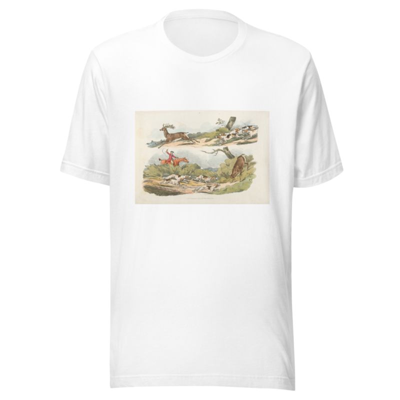 A hunter with dogs chasing a stag by Henry Thomas Alken T-Shirt