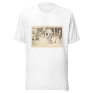 Uncle Sam with U.S. Custom Officials depicted as attack dogs, confronting passengers as they disembark from a ship after a world cruise. by William Henry Walker T-Shirt