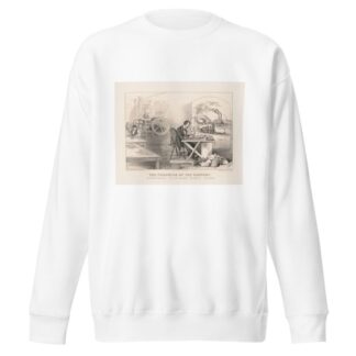 The progress of the century – the lightning steam press, the electric telegraph, the locomotive, [and] the steamboat by Currier & Ives. Sweatshirt