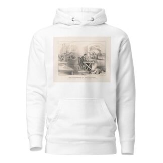 The progress of the century – the lightning steam press, the electric telegraph, the locomotive, [and] the steamboat by Currier & Ives. Hoodie