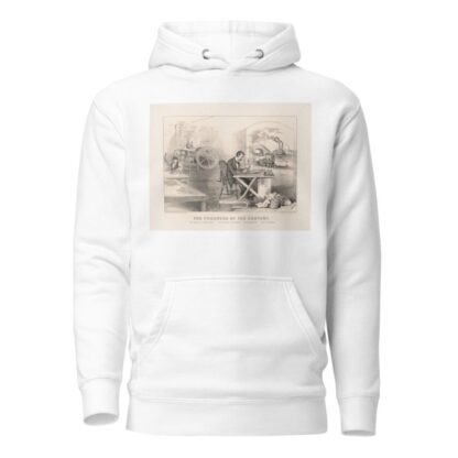 The progress of the century – the lightning steam press, the electric telegraph, the locomotive, [and] the steamboat by Currier & Ives. Hoodie