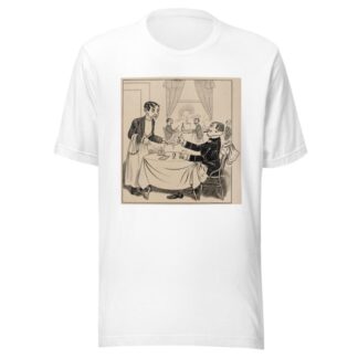 Chivalrous man inadvertently swapping his coat with a woman’s Pl.6 by Franklin Morris Howarth T-Shirt
