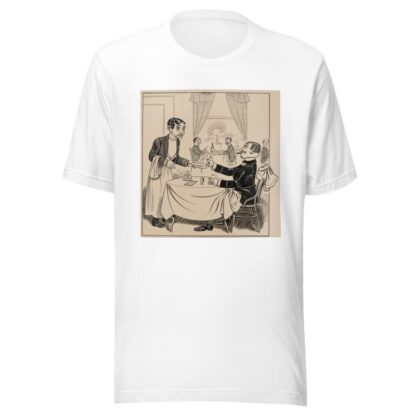 Chivalrous man inadvertently swapping his coat with a woman’s Pl.6 by Franklin Morris Howarth T-Shirt