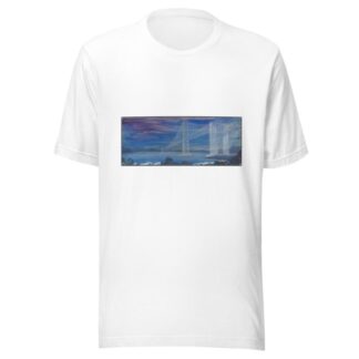 Suspension Bridge over Sea, Violet Sky by Anonymous T-Shirt