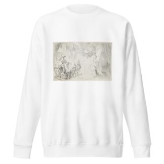 Aladdin-like figure wearing hat of ‘Vested Interests’ lounges on an ottoman. by Udo Keppler Sweatshirt