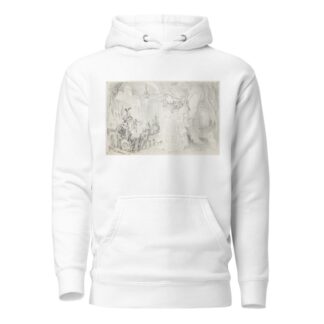 Aladdin-like figure wearing hat of ‘Vested Interests’ lounges on an ottoman. by Udo Keppler Hoodie