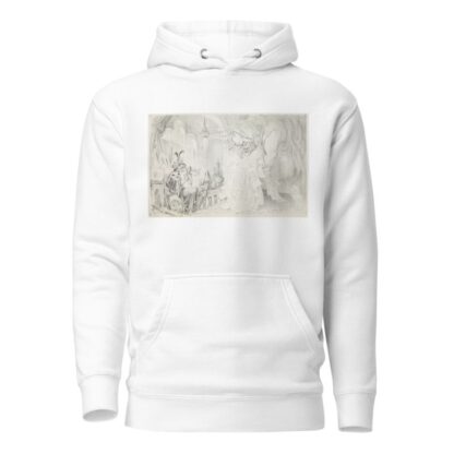 Aladdin-like figure wearing hat of ‘Vested Interests’ lounges on an ottoman. by Udo Keppler Hoodie