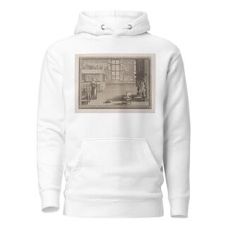 Scene of woman in a bedroom holding a tray with a glass by André-Charles Boulle Hoodie