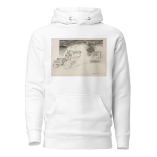 Two cars full of people drive down a road, oblivious of the dead bodies in the road behind them and the skeleton by William Henry Walker Hoodie