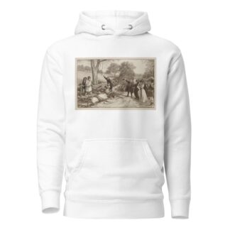 A motorist pleads for his life as a crowd prepares to lynch him for causing an accident with a horse and wagon, killing a woman. by William Henry Walker Hoodie