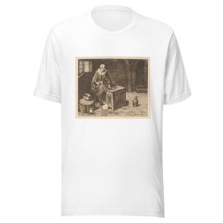 Old man seated on a chest with scales and box by Jos Ratinckx T-Shirt