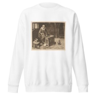Old man seated on a chest with scales and box by Jos Ratinckx Sweatshirt