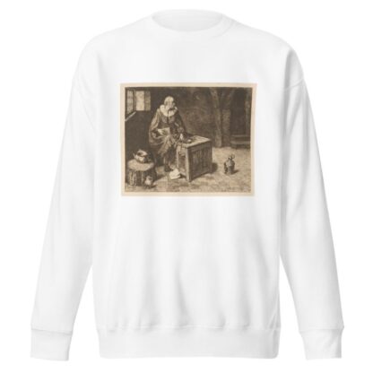 Old man seated on a chest with scales and box by Jos Ratinckx Sweatshirt