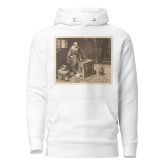 Old man seated on a chest with scales and box by Jos Ratinckx Hoodie