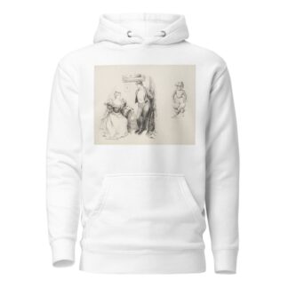 A young couple in fancy clothes talking together. And a figure in exaggerated football uniform. by William Henry Walker Hoodie