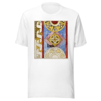 Motifs géométriques et bordure à phylactère enroulé autour d’une tige végétale by Prosper Lafaye T-Shirt