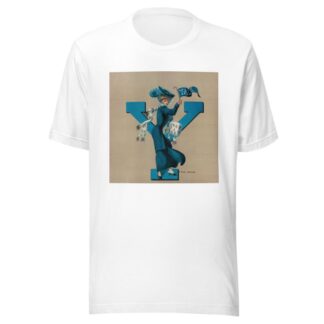 Woman holding Yale flag standing in front of giant Y by F. Earl Christy T-Shirt