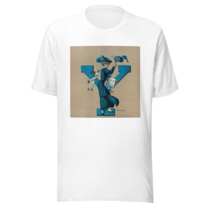 Woman holding Yale flag standing in front of giant Y by F. Earl Christy T-Shirt