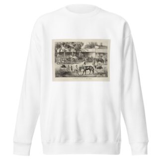 A ‘stopping place’ on the road; the horse shed by Currier & Ives. Sweatshirt