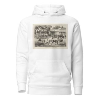 A ‘stopping place’ on the road; the horse shed by Currier & Ives. Hoodie
