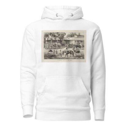 A ‘stopping place’ on the road; the horse shed by Currier & Ives. Hoodie