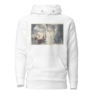 Aladdin-like figure wearing hat of ‘Vested Interests’ lounges on an ottoman by Udo Keppler Hoodie