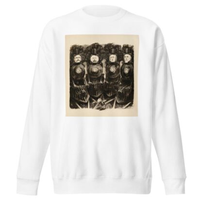 Gould, Harriman, Vanderbilt, and Hill, depicted as trains, about to run over a small man representing the people. by William Henry Walker Sweatshirt