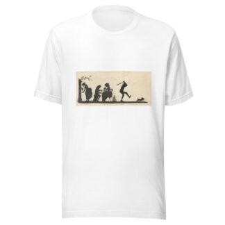 Silhouet van de familie die de hond het huis uitjaagt by Nelly Bodenheim T-Shirt