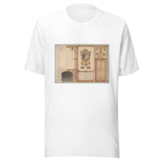 Design for the decoration of a wall punctuated by a fireplace and a door and hung with gold-framed pictures by Jules-Edmond-Charles Lachaise T-Shirt