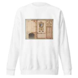 Design for the decoration of a wall punctuated by a fireplace and a door and hung with gold-framed pictures by Jules-Edmond-Charles Lachaise Sweatshirt