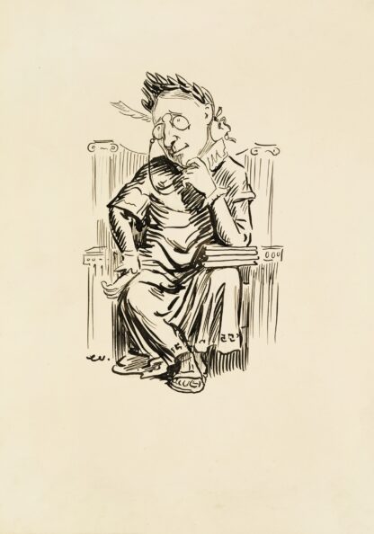 A man in Roman robes and wearing a wreath sits and thinks. by William Henry Walker