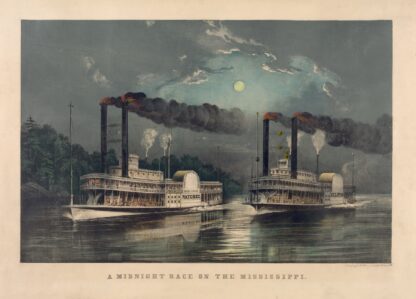A midnight race on the Mississippi by Currier & Ives.