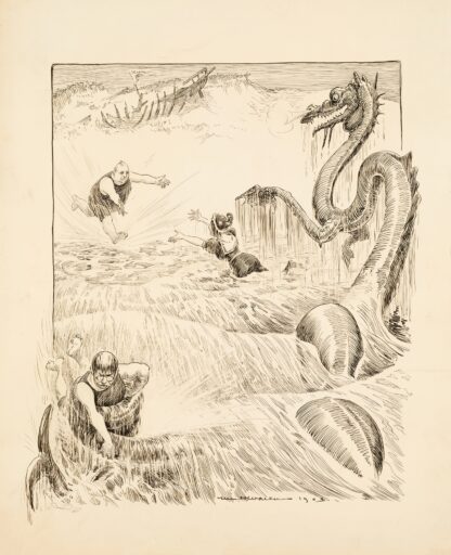 A ship representing Democracy has been wrecked by a Chinese dragon by William Henry Walker