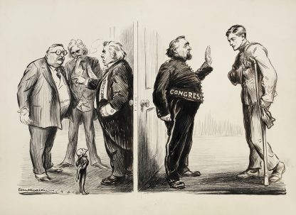 A wounded soldier is denied entrance to Congress, where three stout politicians are arguing. by William Henry Walker