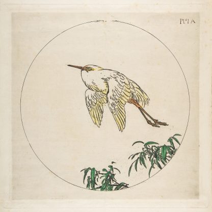 An Egret Flying Above Bamboo Branches by Félix Bracquemond