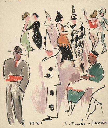 Artists’ Ball; Pierrot, Harlequin, and Dancers by Joaquín Torres-García