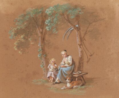 Bäuerin mit Kindern und Hund by Franz Niklaus König