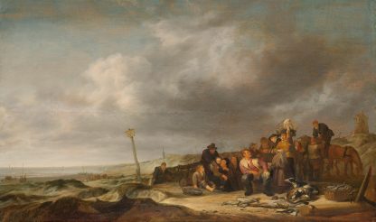Beach with Fishermen by Simon de Vlieger