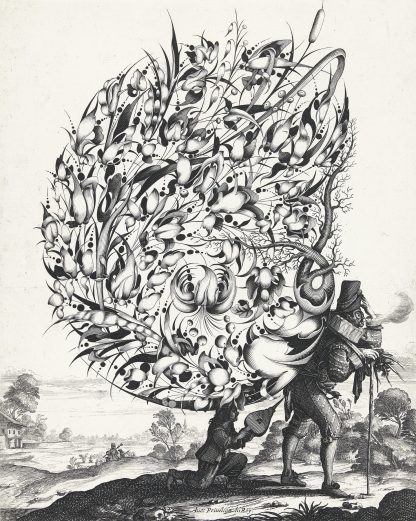 Boeket op rug van marskramer by Isaac Briot
