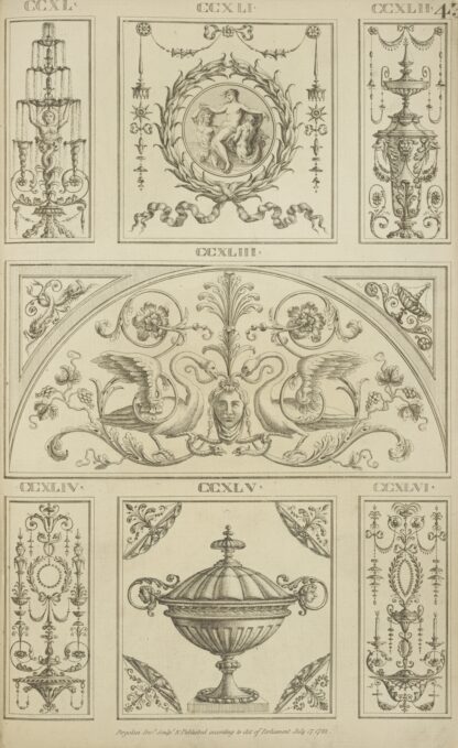 Central tympanum-shaped design with two swans and a woman’s face. by Michael Angelo Pergolesi