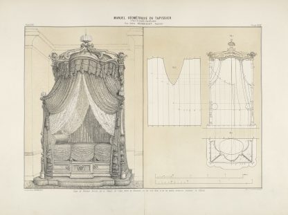 Coupe de rideaux froncés sur un châssis de mileu cintré en élévation sur les trois faces et sure les courbes montantes soutenant le châssis. by Jules Verdellet
