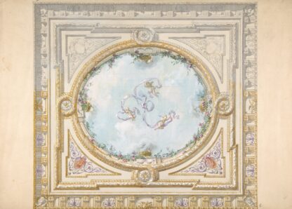 Design for a ceiling in rococo style with a trompe l’oeil oculus by Jules-Edmond-Charles Lachaise