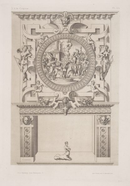 Design for a chimney piece with roundel of group surrounding a fire, possibly a religious ceremony by André-Charles Boulle