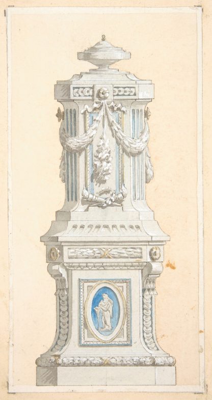 Design for an ornamented stone pedastal surmounted by an urn by Jules-Edmond-Charles Lachaise