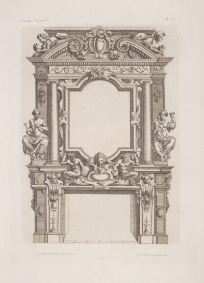 Design for chimney piece with allegorical female figures on either side of mantelpiece by André-Charles Boulle