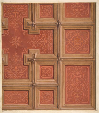 Design for the decoration of a coffered ceiling ornamented with the name ‘Racine’ and entwined letters; DD by Jules-Edmond-Charles Lachaise