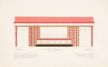 Drawings for proposed decorations of Mike Lyman’s Restaurant, 424 W. Sixth St. Los Angeles, CA.] [Scheme 1; elevation – K – showing bar by Winold Reiss