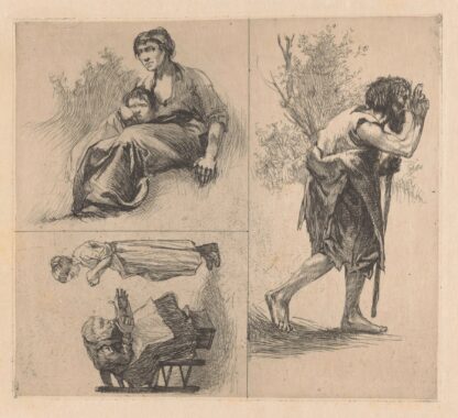 Drie voorstellingen met menselijke figuren. by Johannes Josephus Aarts