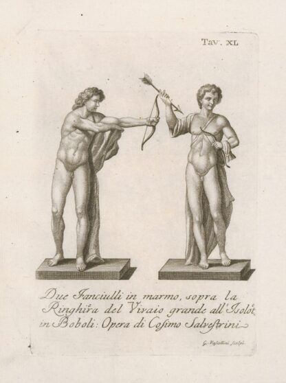 Due Fanciulli in marmo, sopra la Ringhira del Vivaio grande all’Isolotto in Boboli by Gaetano Vascellini